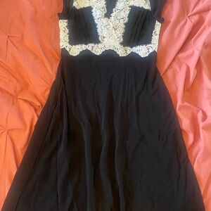 Moda International Black and White V-Neck Midi Dress